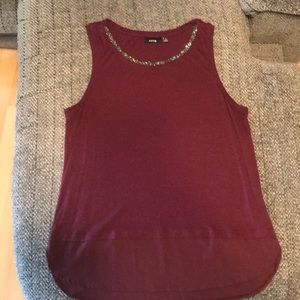 Burgundy neckline studded blouse